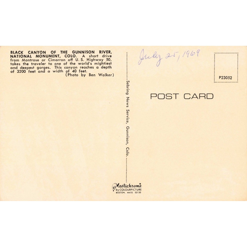 Vintage Black Canyon of the Gunnison River Colorado Postcard Plastichrome P23052 - Picture 2 of 2
